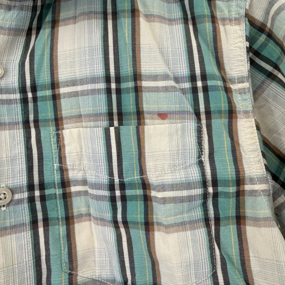 The North‎ Face Plaid Short Sleeve Button Up Shirt Mens Small Green Tan Black